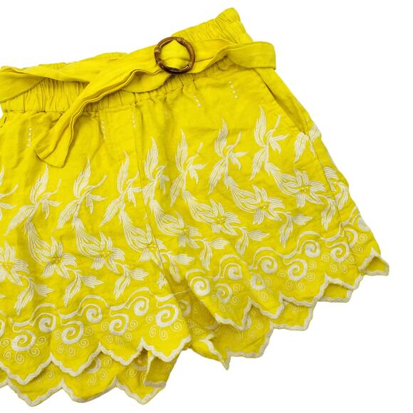 Place Nationale yellow linen embroidered shorts - Picture 1 of 8